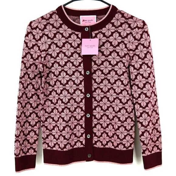 NWT Kate Spade Flower Cardigan in Deep Fig Purple XXS - Picture 3 of 5